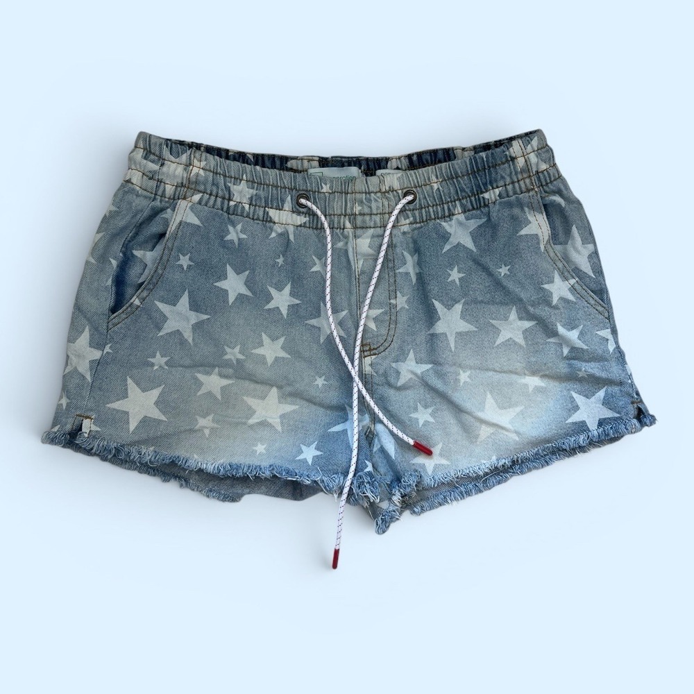 RE Generation Celebrity Pink Star Print Denim Shorts Womens L Poppy